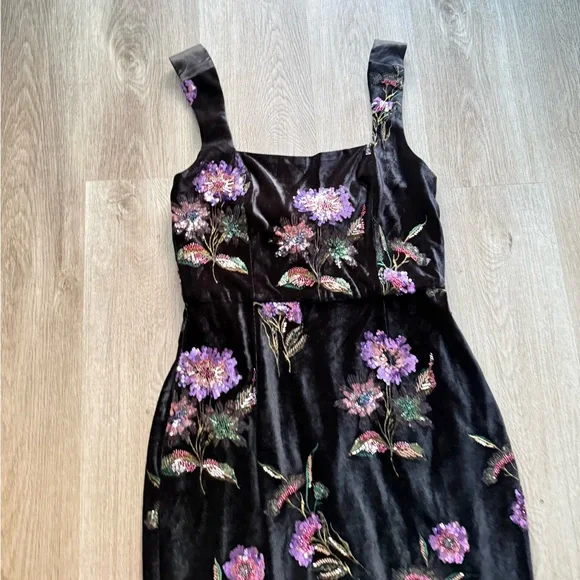 elliatt clio black purple 3d sequin flower embroidered velvet maxi gown dress XL - Picture 10 of 15